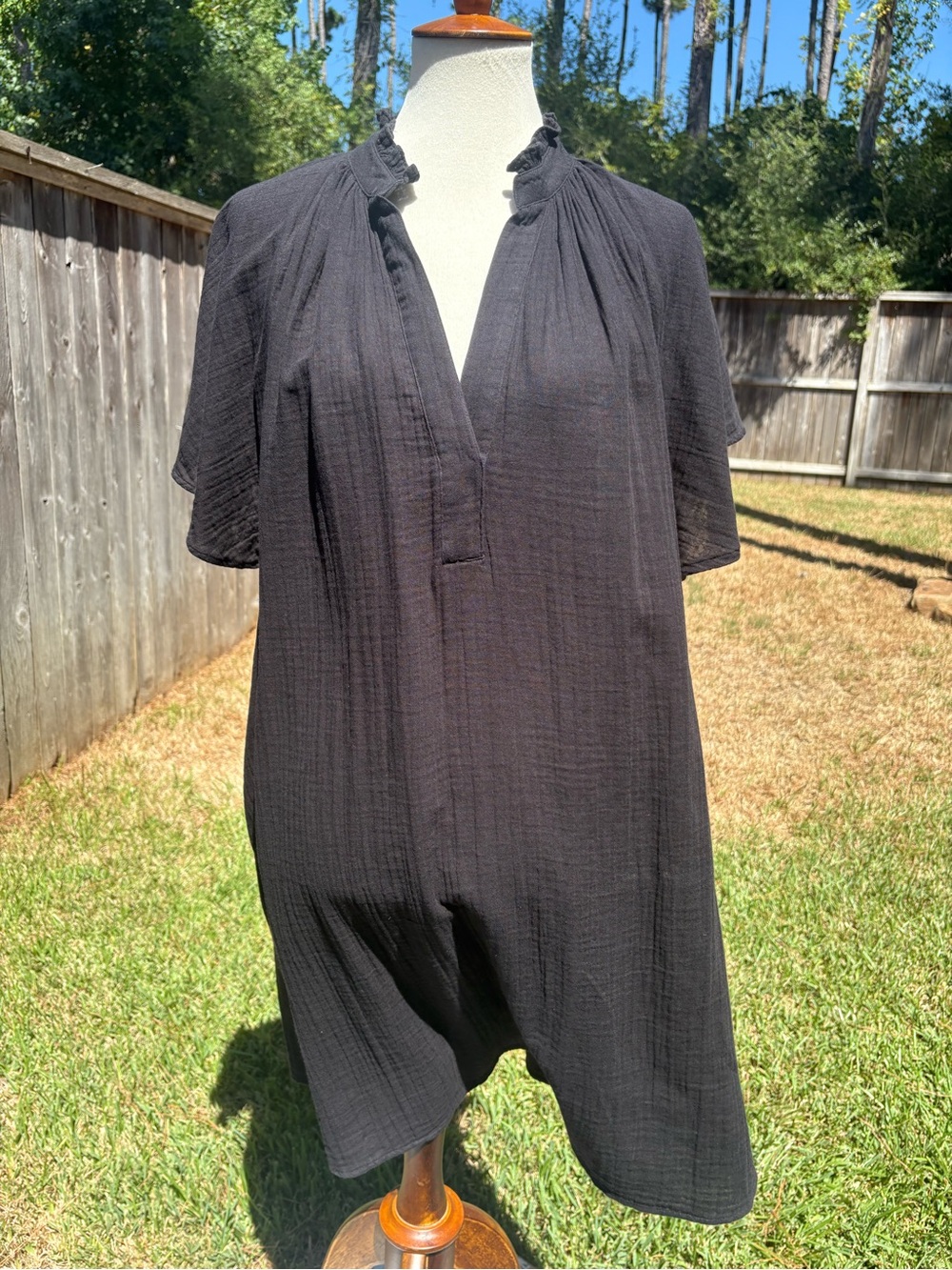 H&M Black Gauze Tunic with Ruffle Collar